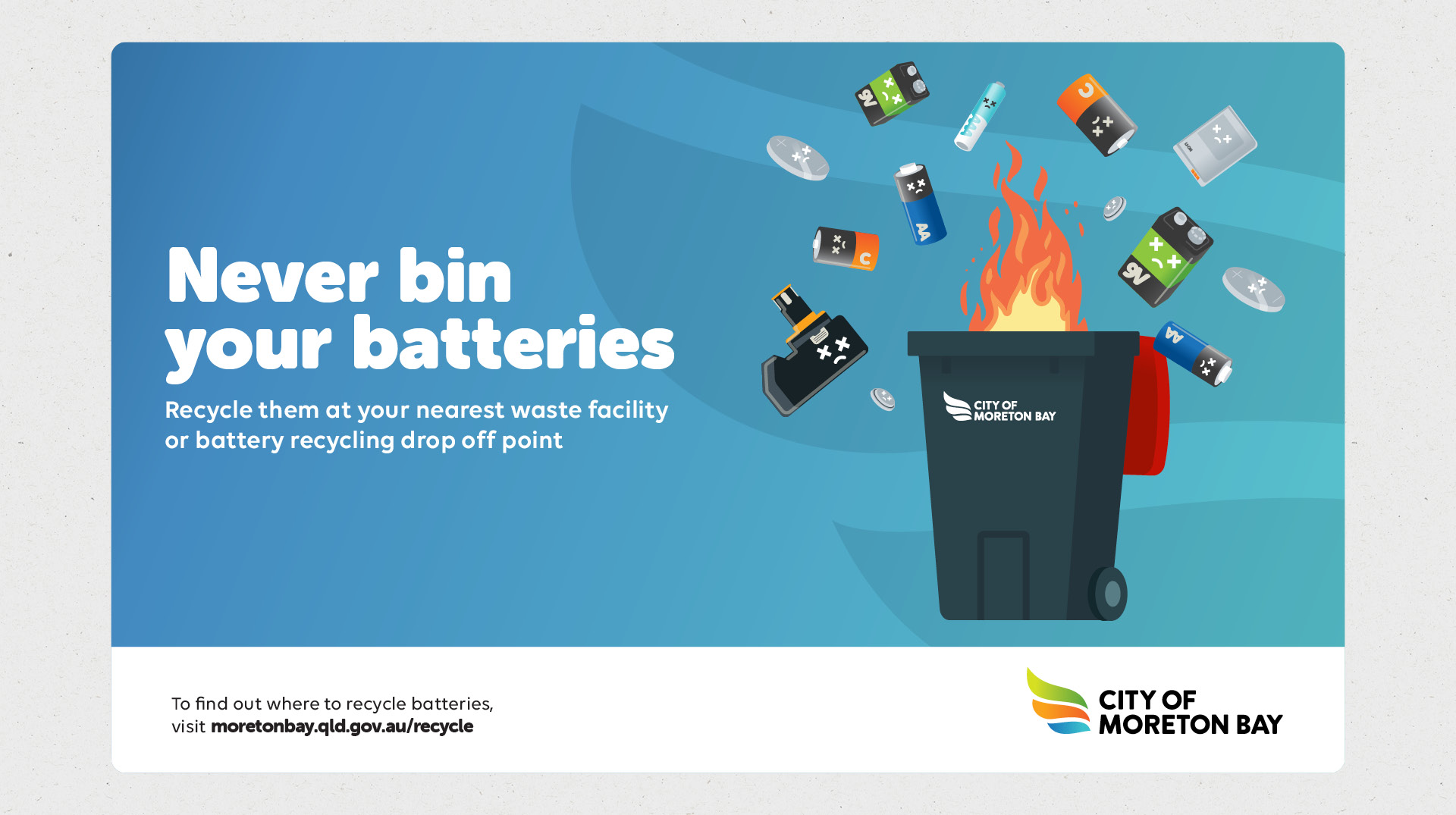City of Moreton Bay Never Bin Your Batteries